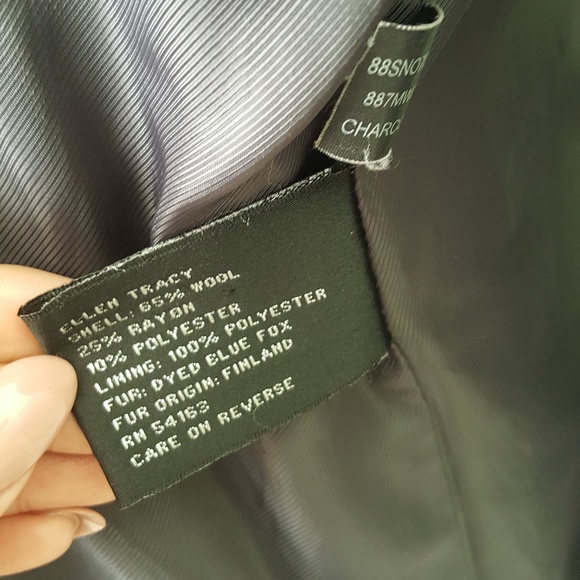 Ellen Tracy Gray Wool Coat w/ Fox Fur Trim Sz 8 - Picture 7 of 7